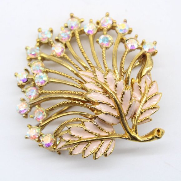 Vintage Mient Brooch/Pin Gold Iridescent Rhinestone Enamel Flower Bouquet Signed - Picture 2 of 6